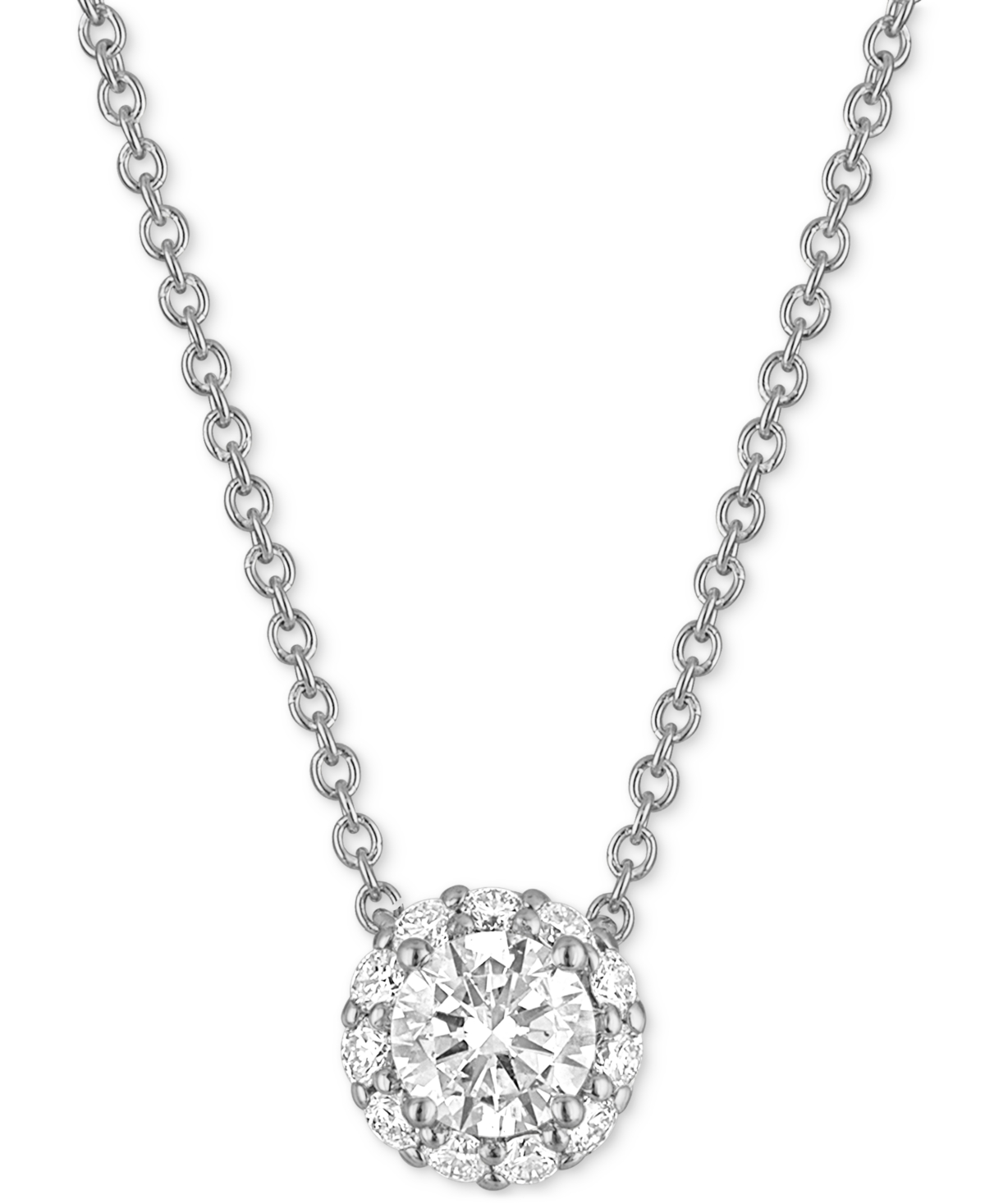 Certified Diamond Halo Pendant Necklace (1/2 ct. t.w.) in 14k White Gold Featuring Diamonds from De Beers Code of Origin, Created for Macy's -
