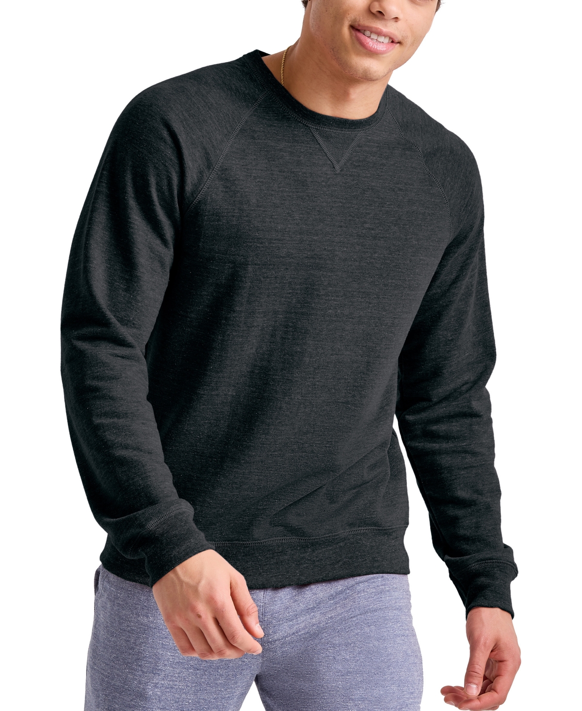 Alternative Apparel Original Men's Triblend French Terry Crewneck Sweatshirt In Charcoal Heather