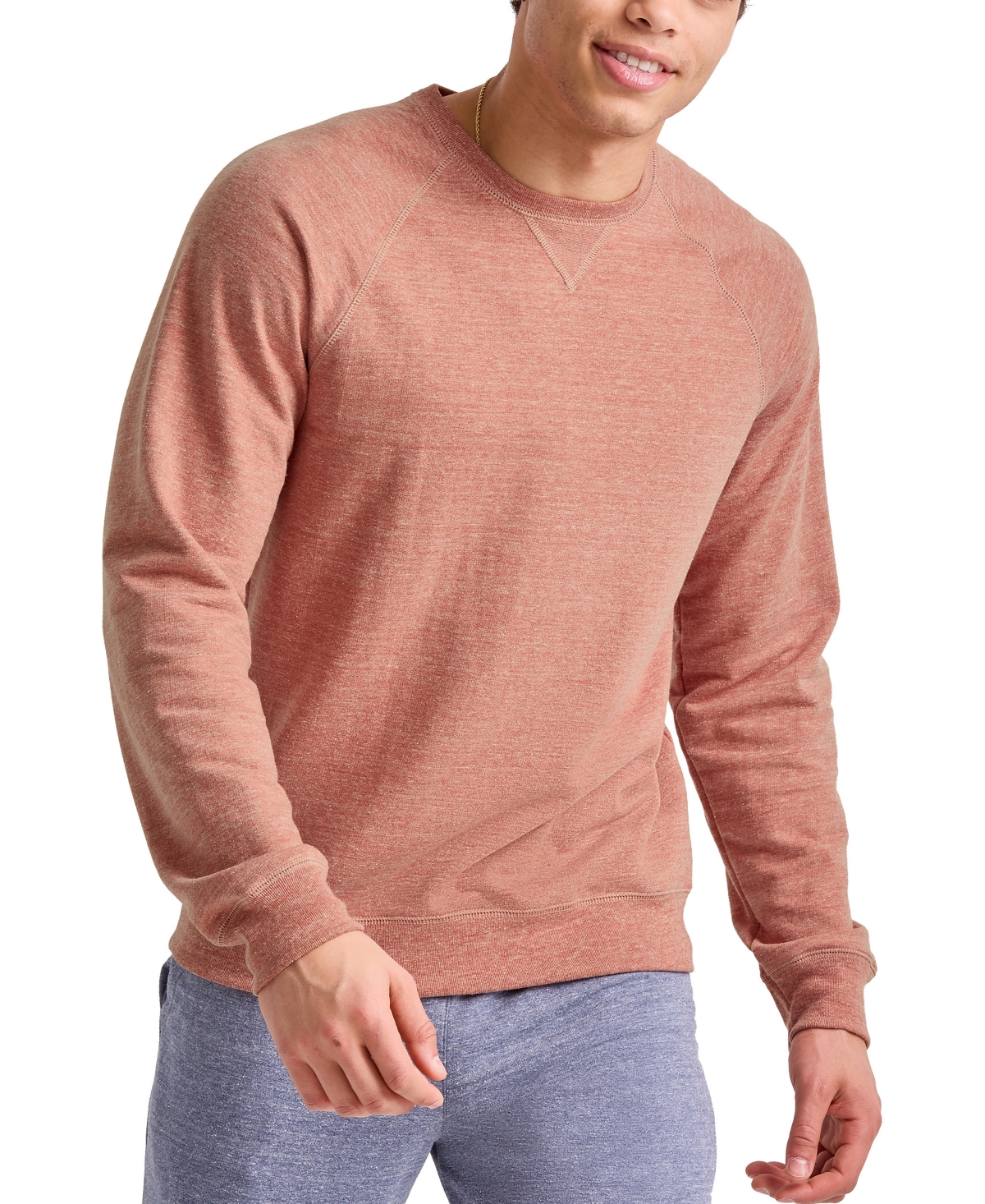Alternative Apparel Original Men's Triblend French Terry Crewneck Sweatshirt In Sandalwood Red Pe Heather