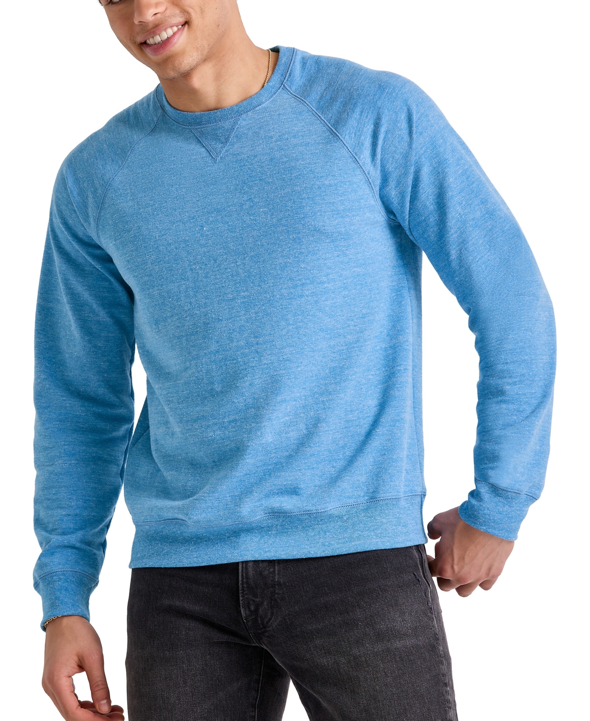 Alternative Apparel Original Men's Triblend French Terry Crewneck Sweatshirt In Blue Jay Pe Heather