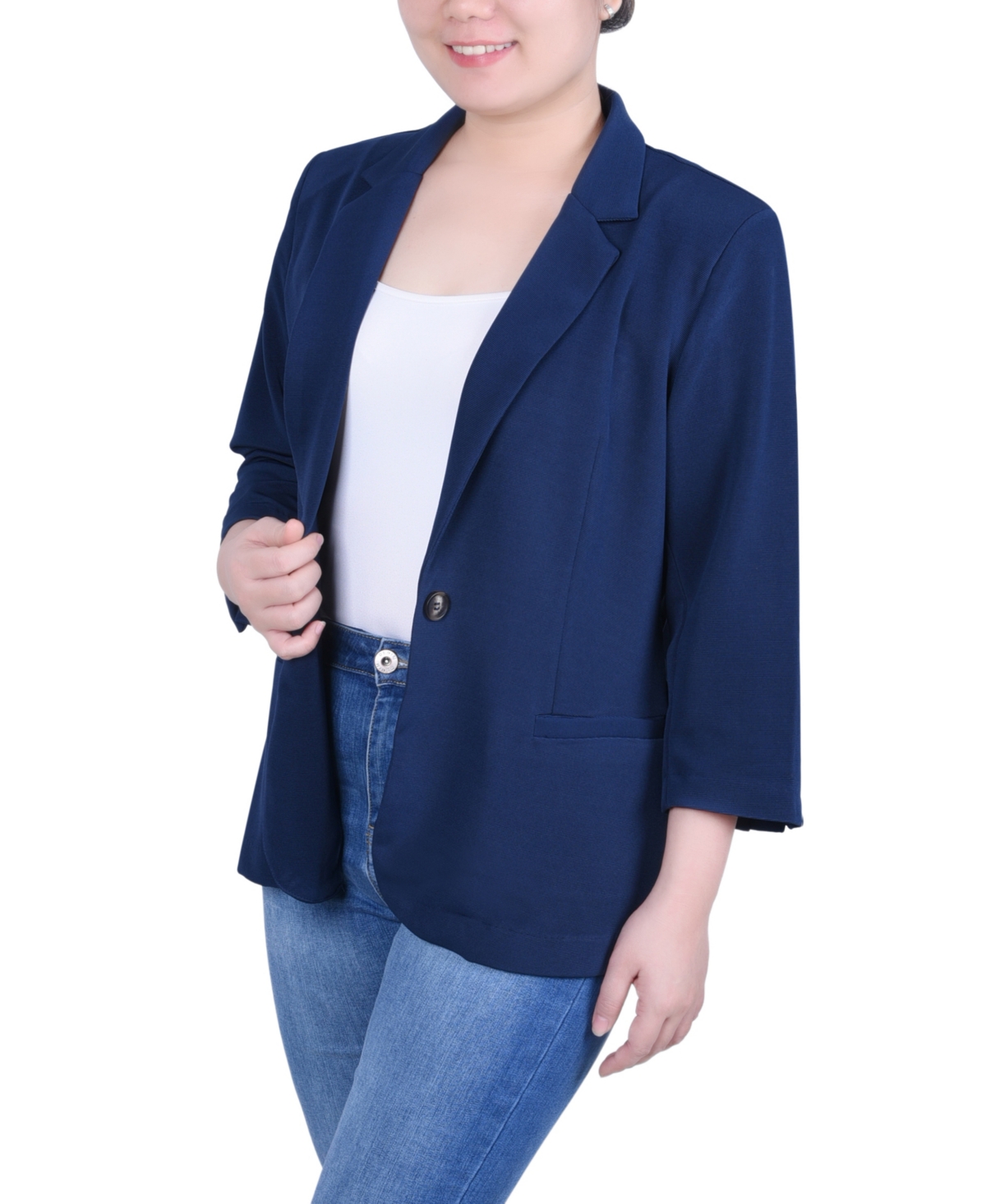 Ny Collection Petite 3/4 Sleeve Heavy Jacquard Knit Jacket