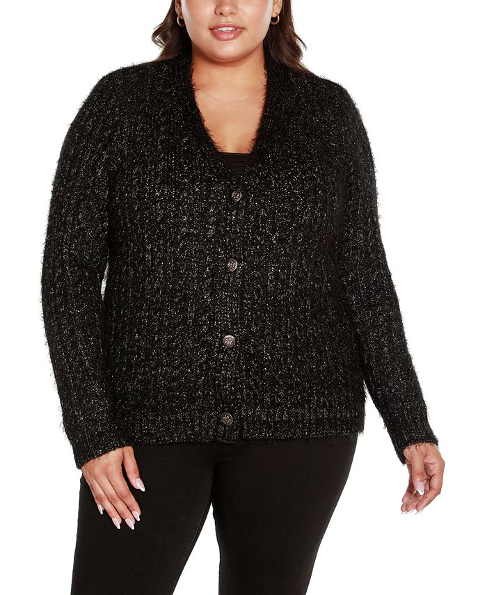 Womens black top eyelash cardigan
