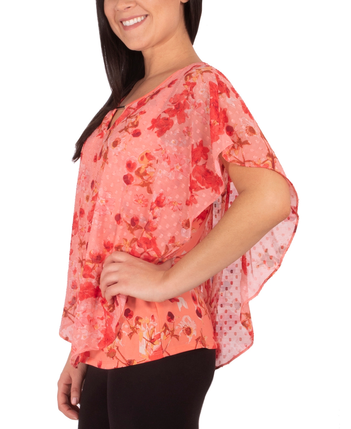 Ny Collection Petite Poncho Top with Keyhole Neckline