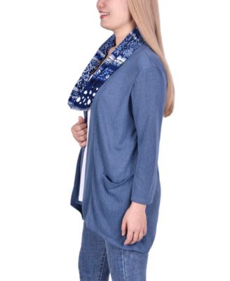 Petite 3-Fer Cardigan with Tank and Scarf Top