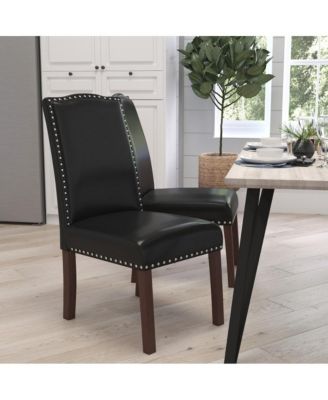 Hollowell Parsons Chair Plush Dining Chair With Accent Nail Trim And Wooden Legs