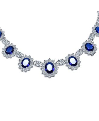  Antique Style Oval Crown Halo CZ Cubic Zirconia Statement Necklace Silver Plated