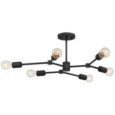 Marco Industrial Ceiling Light Semi Flush Mount Fixture 26" Wide Black 6-Light Branching for Bedroom Kitchen Living Room Hallway