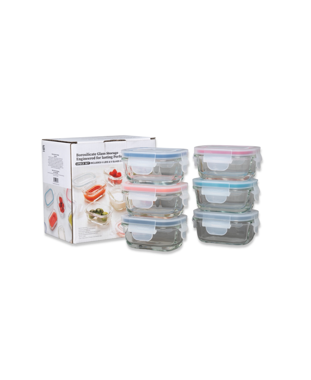 Genicook 12 Pc Rectangular Shape Borosilicate Glass Small Baby-size Meal And Food Storage Containers Set In Multicolor