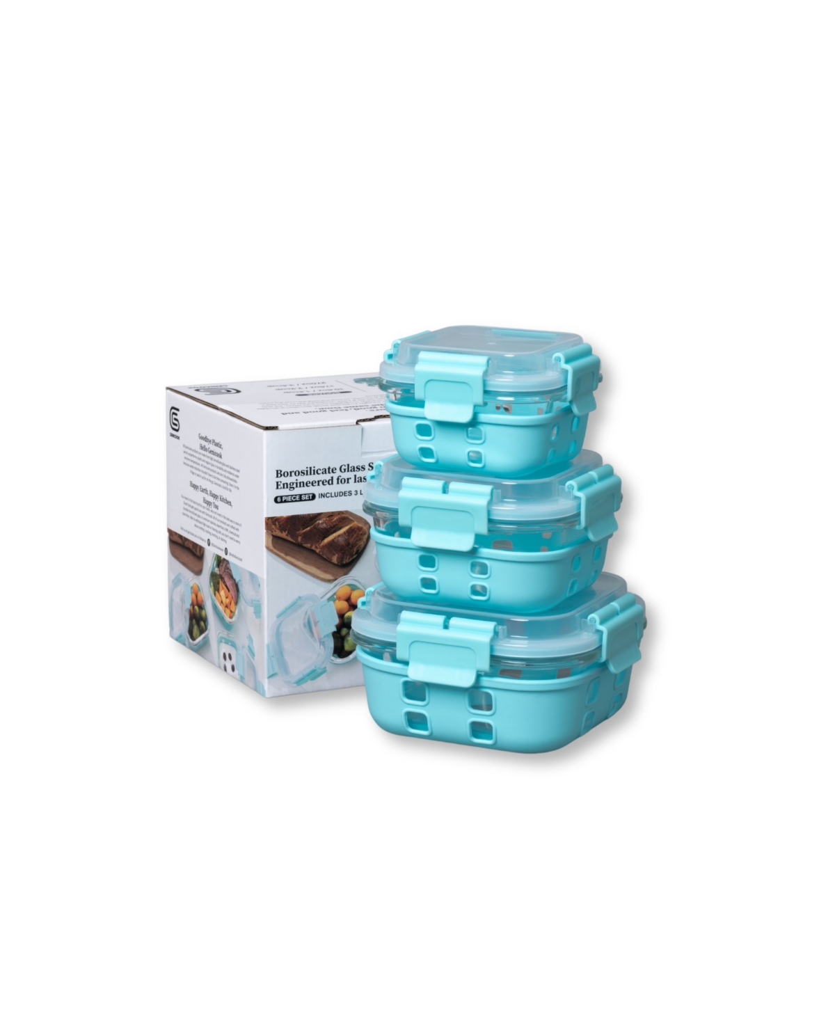 Shop Genicook 3 Pc Square Container Hi-top Lids With Pro Grade Removable Lockdown Levers Silicone Sleeve Set In Aqua Blue