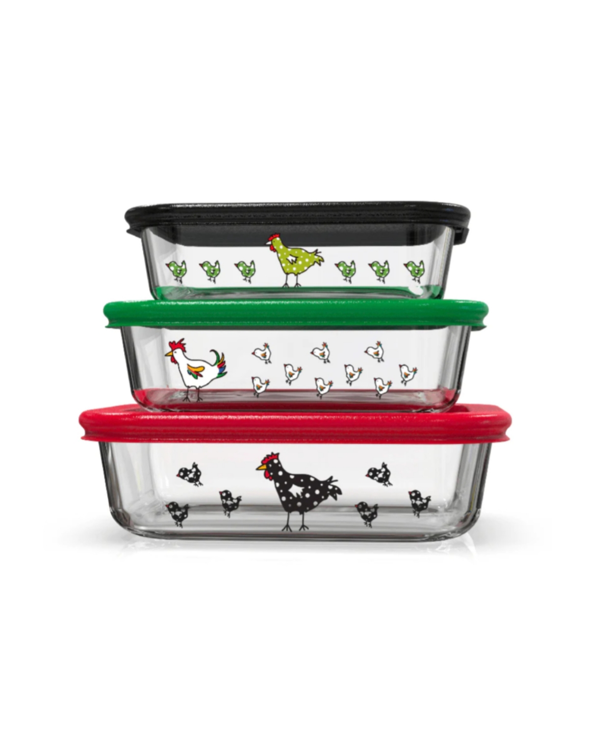 Genicook 3 Pc Rectangular Container Borosilicate Glass Nesting Container Set With Snap-on Lids In Multicolor