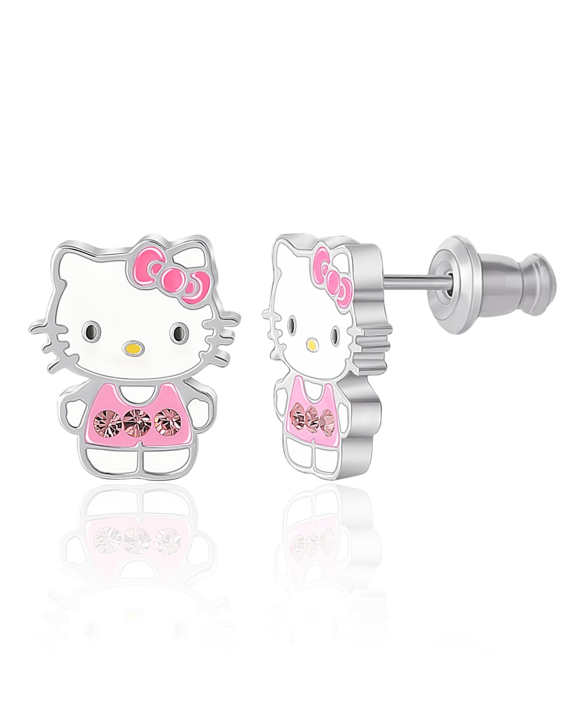 Sanrio Silver Plated Light Pink Crystal Enamel Stud Earrings, Officially Licensed Authentic - Light pink