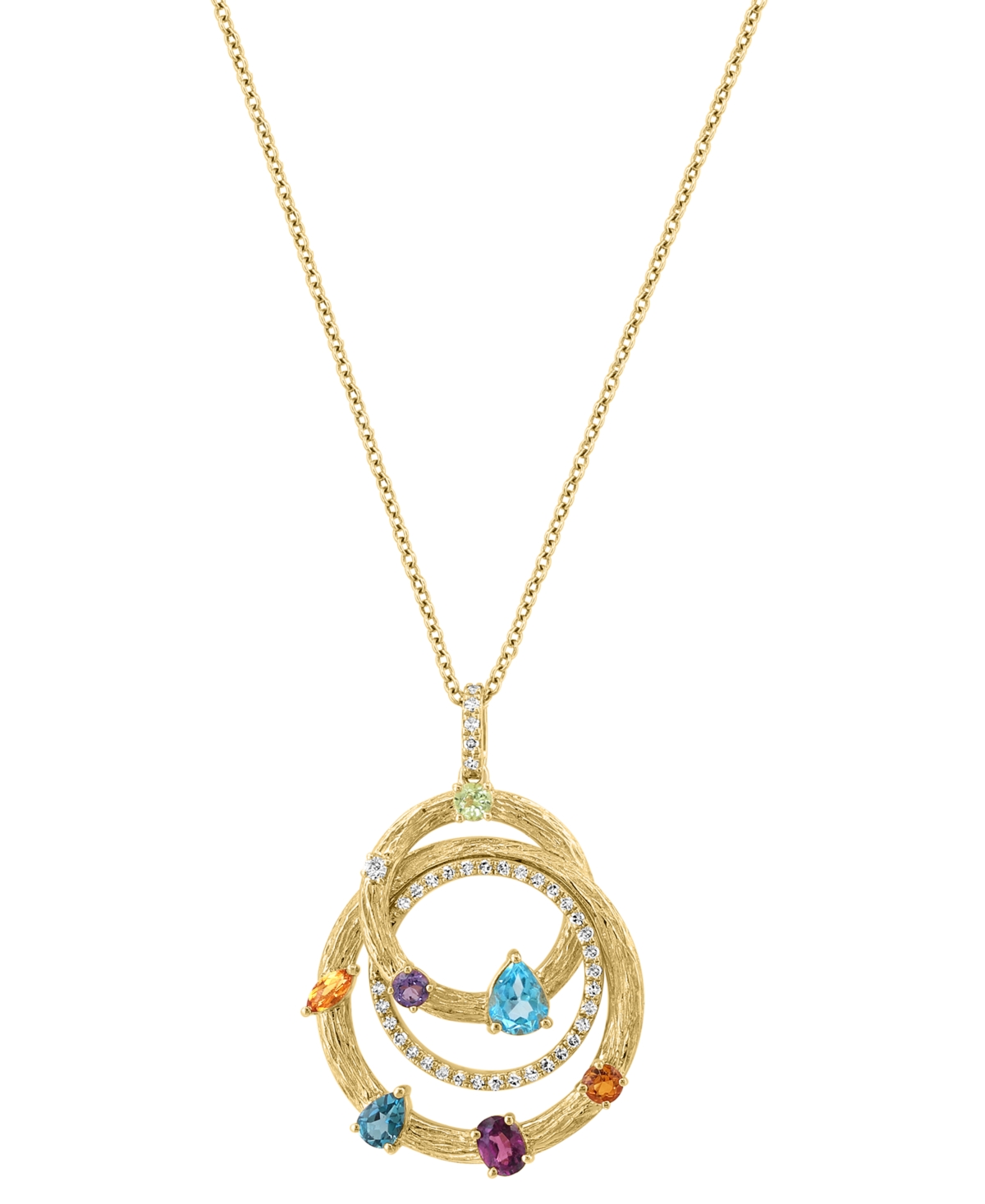 Effy Collection Effy Multi-gemstone (1-1/5 Ct. T.w.) & Diamond (1/6 Ct. T.w.) Interlocking Circle 18" Pendant Neckla In Yellow Gold