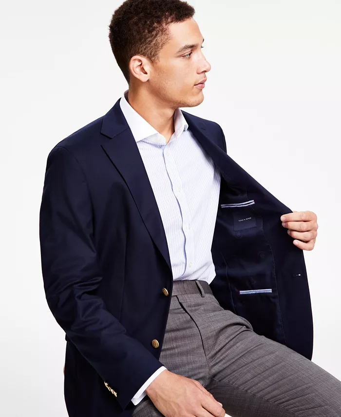 Men's Modern-Fit Solid Navy Blazer - thumbnail 7