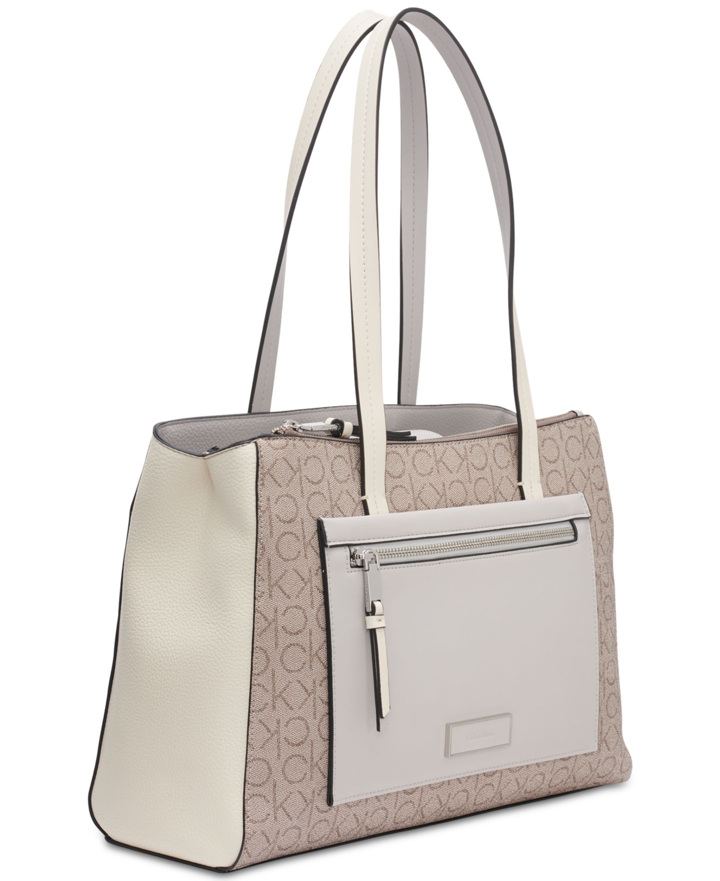 Женская сумка Calvin Klein Hadley Signature Colorblocked Triple Compartment Tote, цвет: Миндальный серо-коричневый / Белый — фото 3