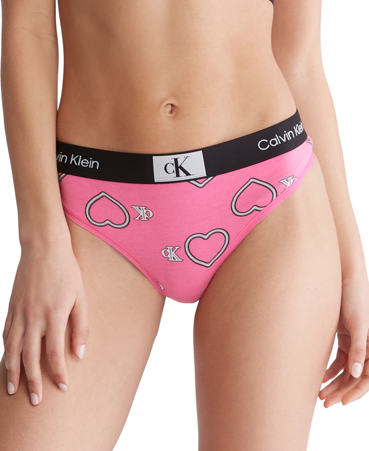 Calvin Klein CK One Logo lace sheer tanga brazilian brief in hot pink