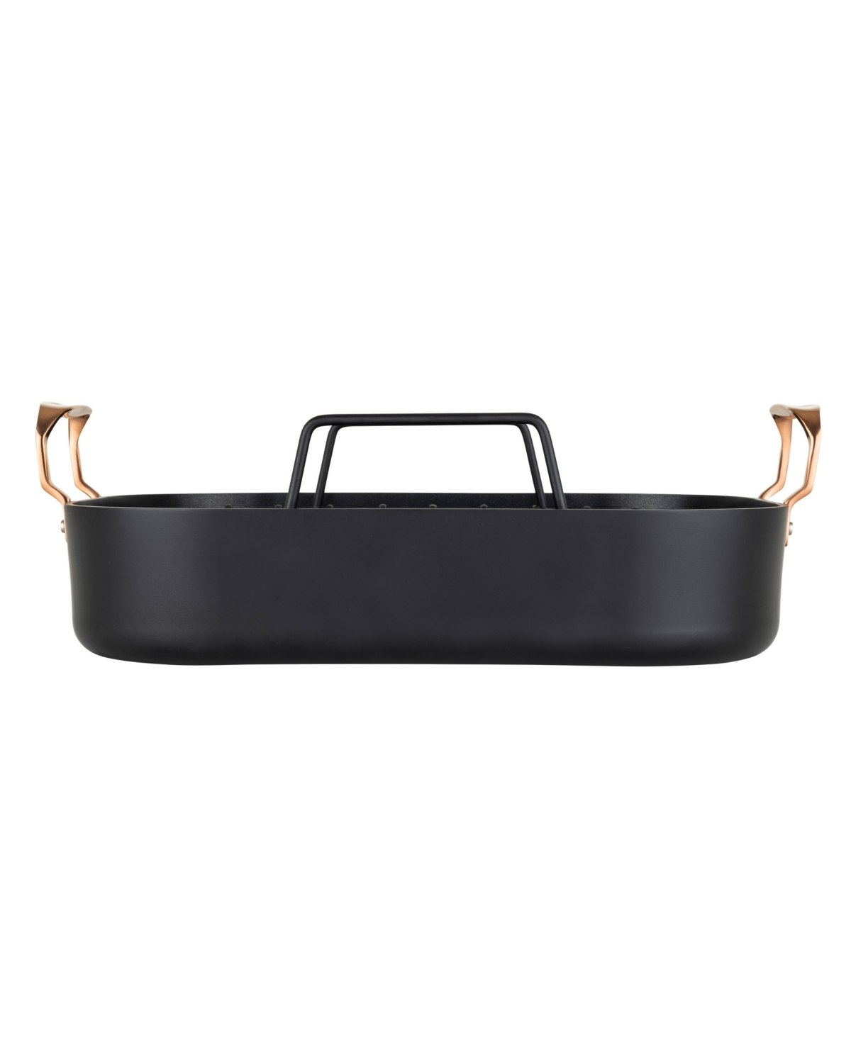 Viking Hard Anodized Non-stick Roaster With Rack And Carving Set, Copper Handles In Dark Gray