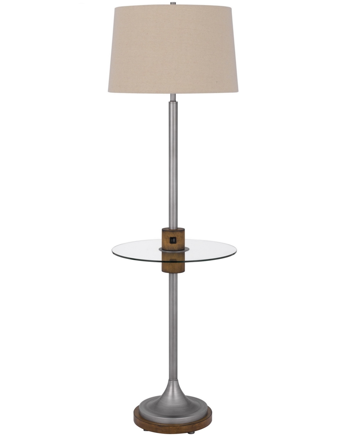Cal Lighting 61" Height Floor Lamp With Glass Tray And Wood Accents In Antique Silver,wood