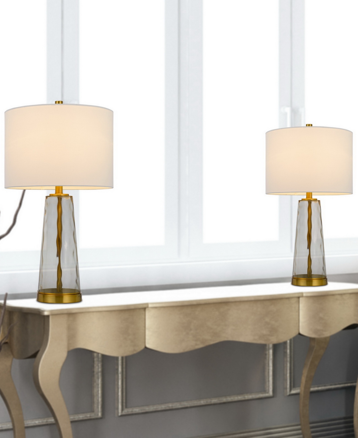 Cal Lighting 26" Height Metal And Glass Table Lamp Set In Antique Brass,glass