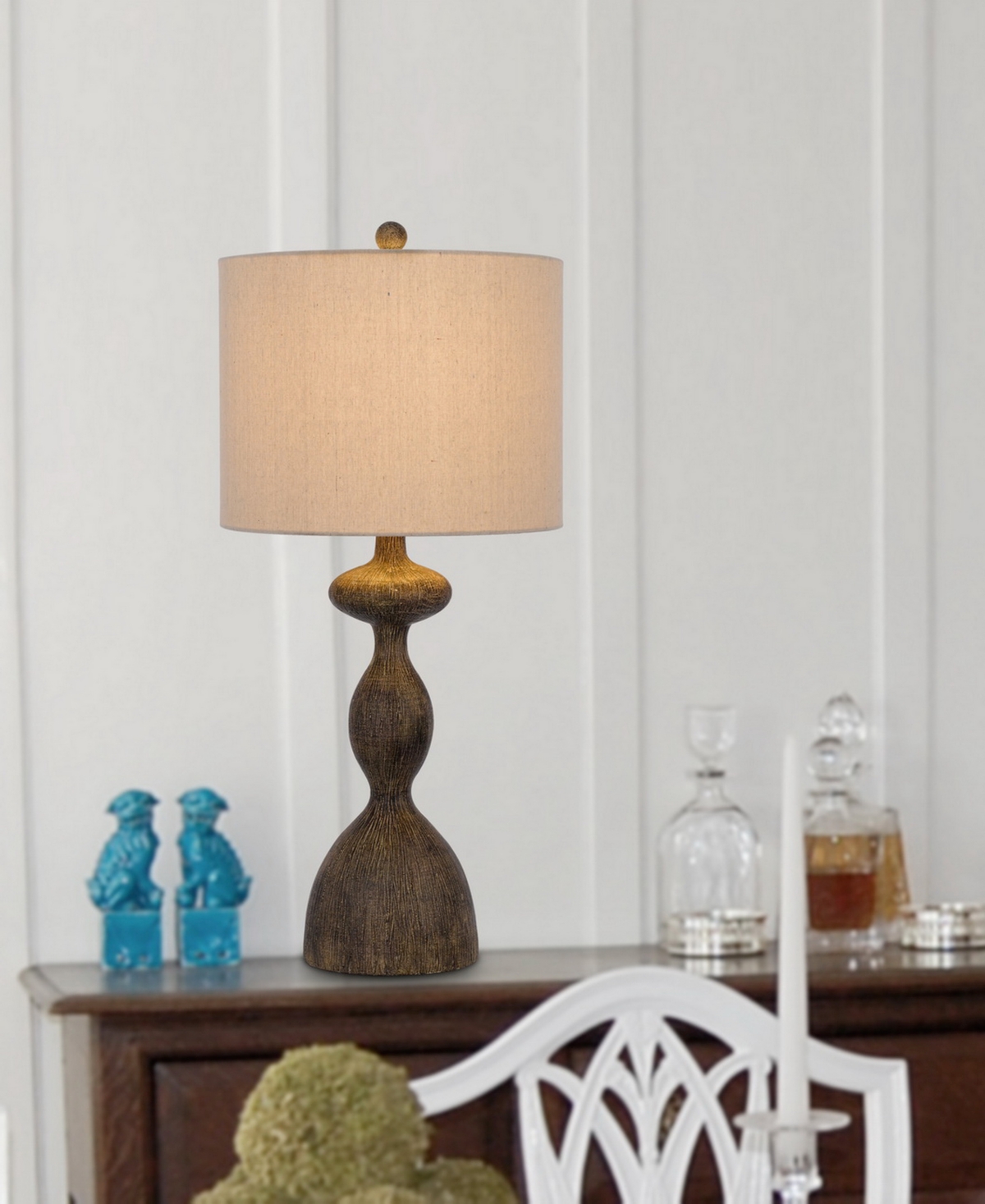 Shop Cal Lighting 29.5" Height Finish Resin Table Lamp Set In Distressed Wood