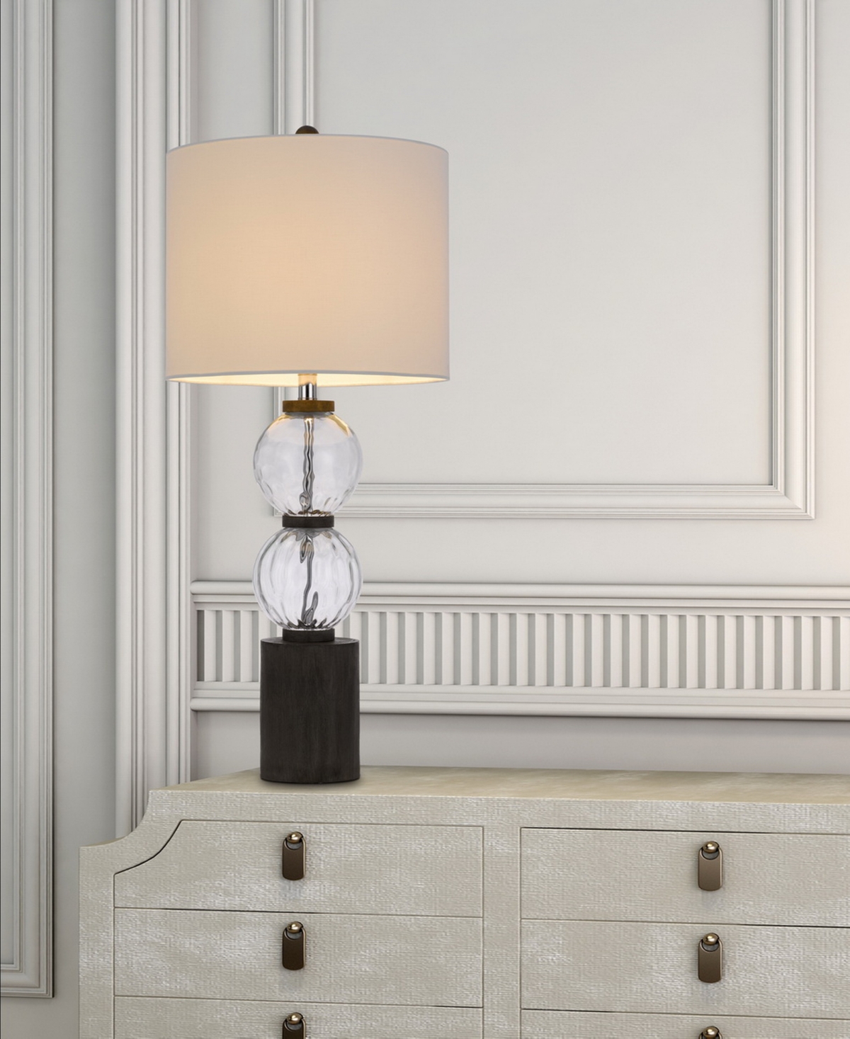 Cal Lighting 34.5" Height Glass And Resin Lamp Set In Textured Glass,dark Oak