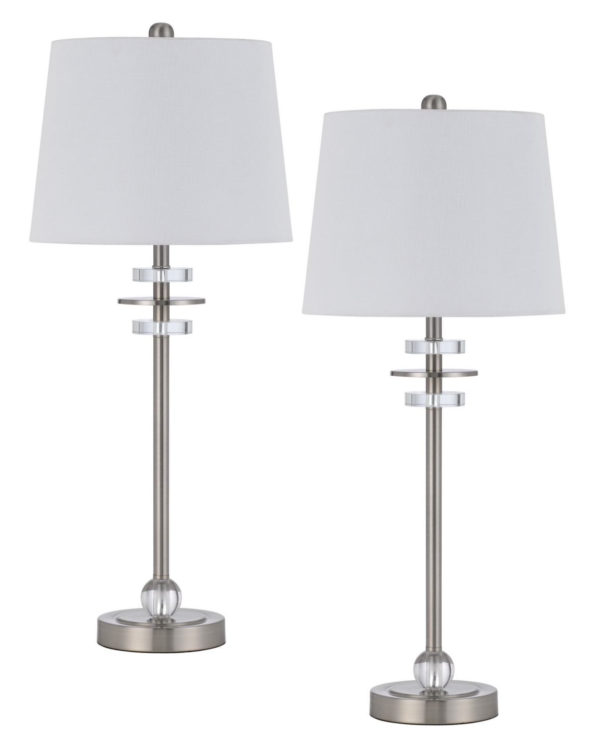 Cal Lighting 28.5" Height Metal And Crystal Lamp Set In Brushed Steel