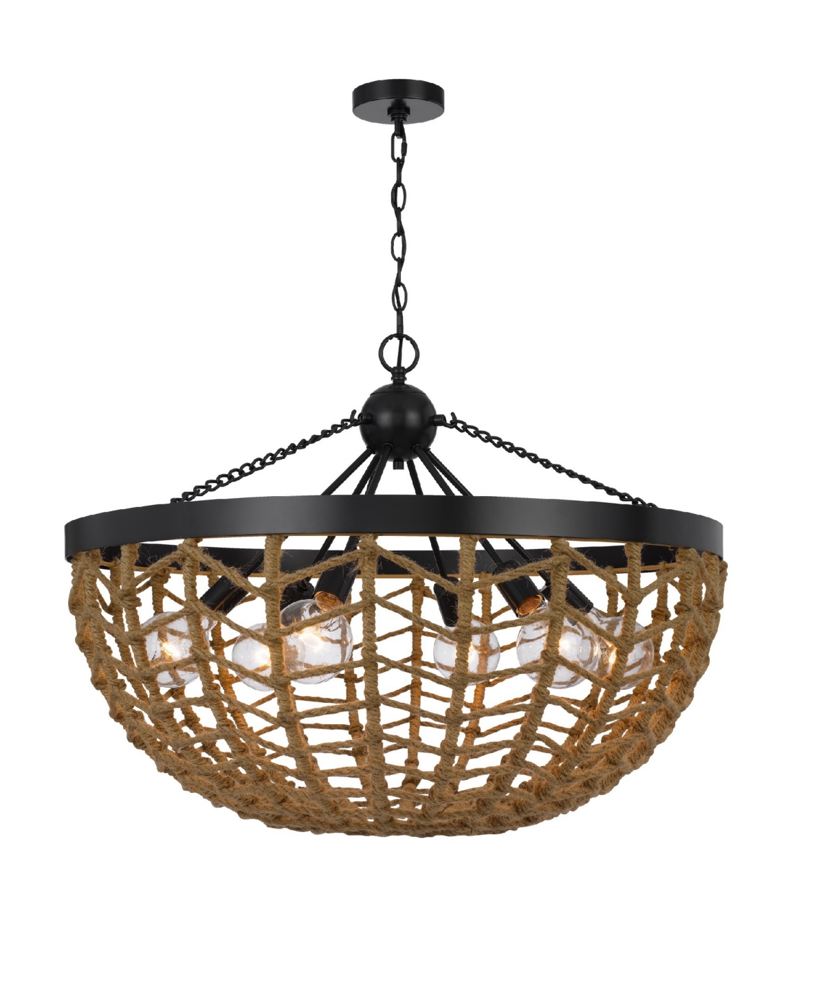 Cal Lighting Lillington 6 Light 24" Height Metal Pendant In Burlap,black
