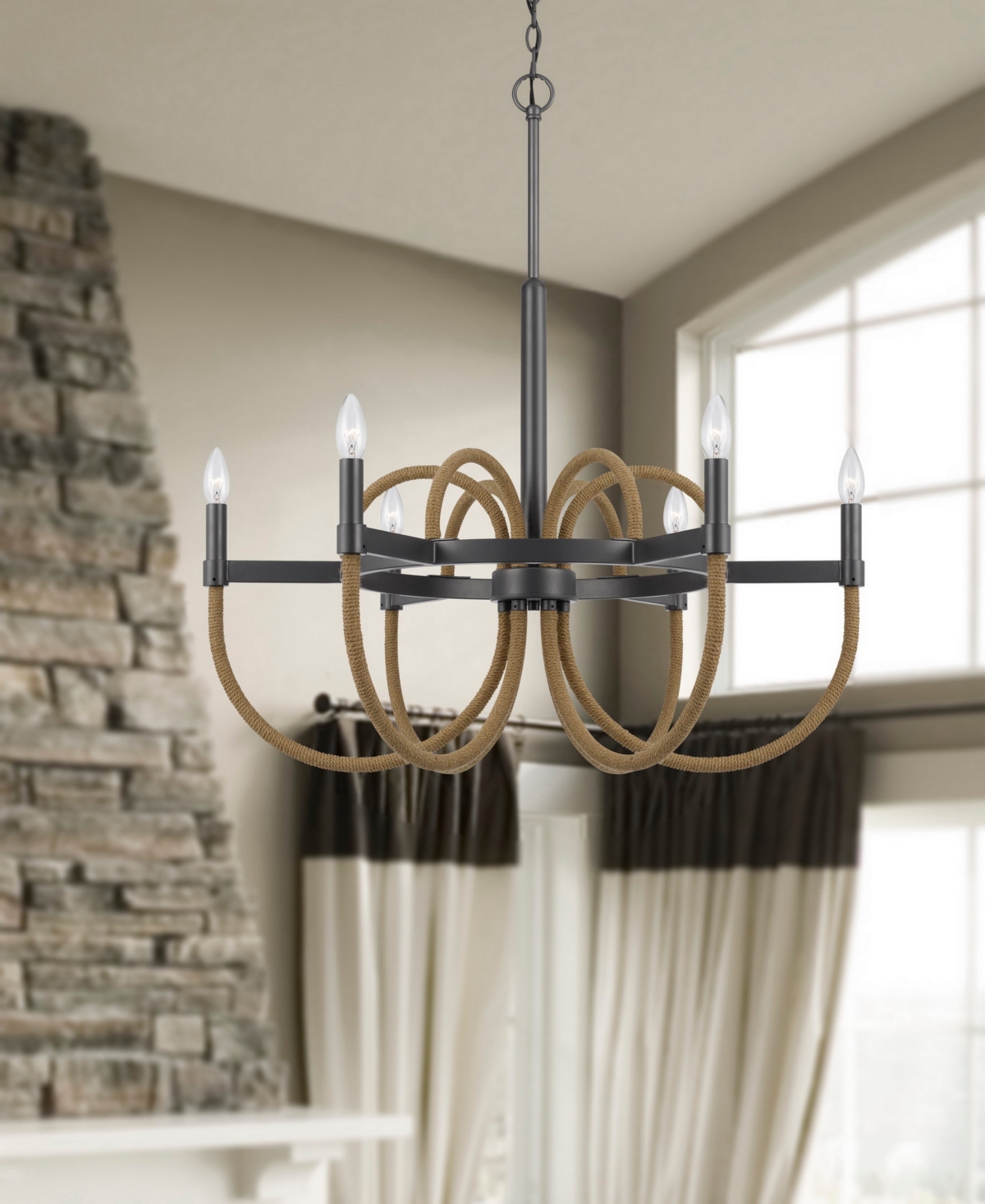 Cal Lighting Rowland 6 Light 31" Height Metal Chandelier In Burlap,charcoal Gray