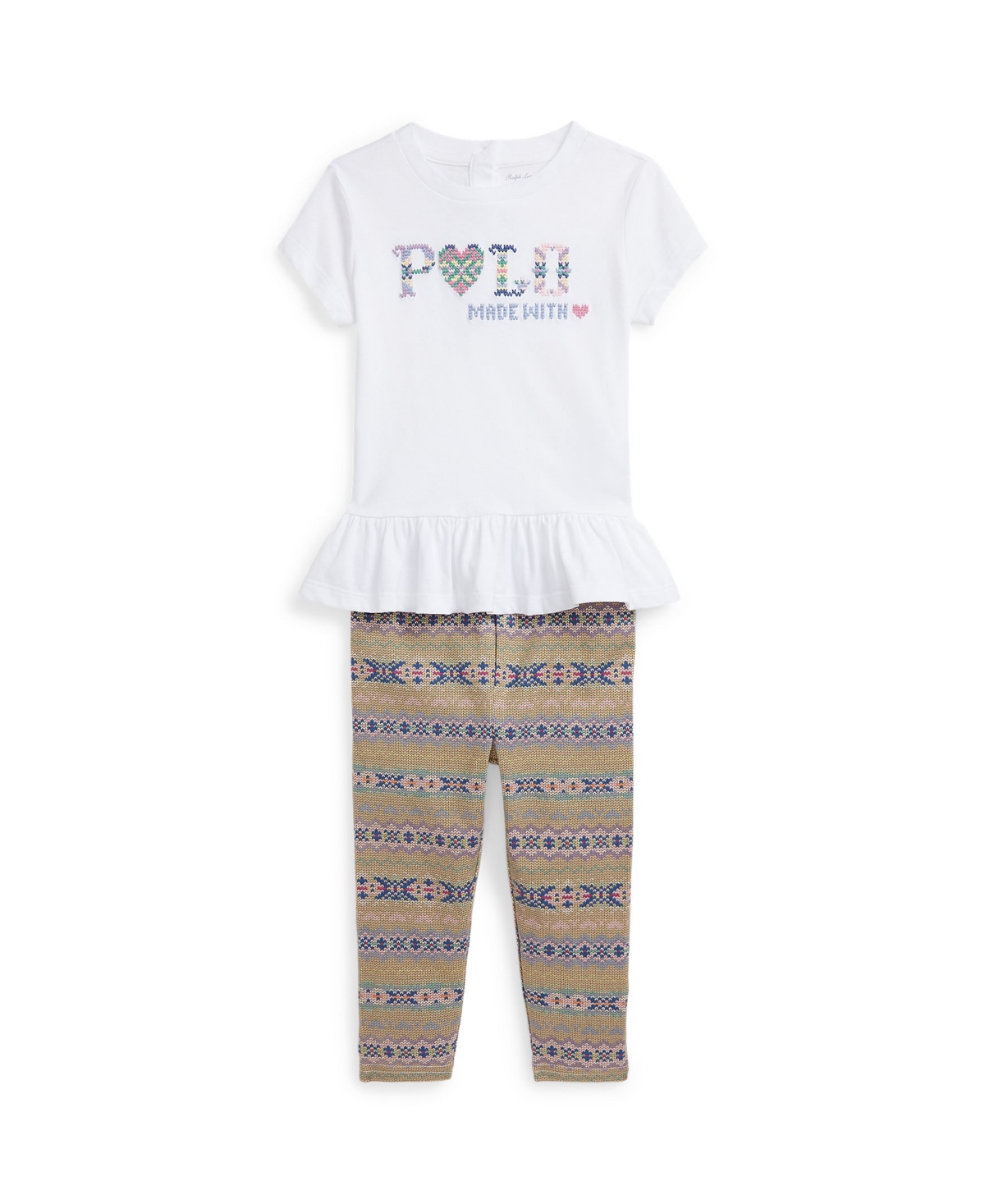Polo Ralph Lauren Baby Girls Fair Isle T Shirt And Leggings, 2 Piece Set In Valentines Fairisle With Pink