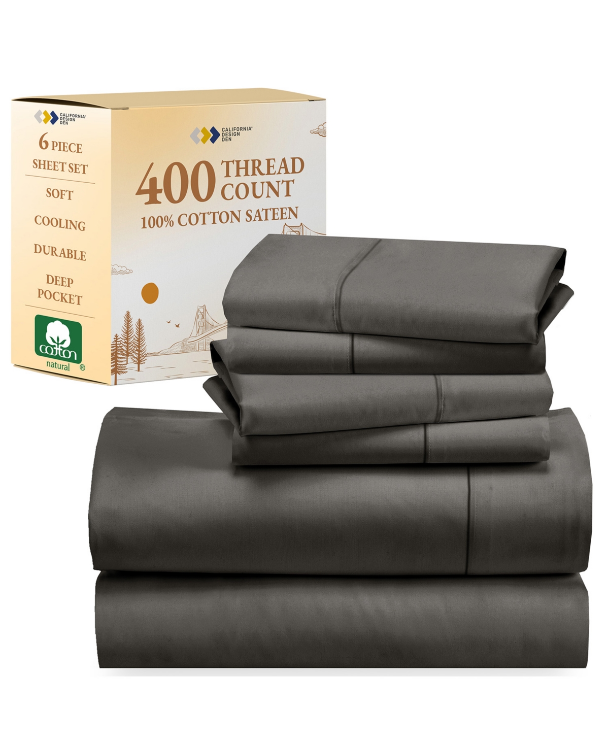 California Design Den 400 Thread Count Extra Deep Pocket 100% Cotton Sateen 6-Pc. Sheet Set,