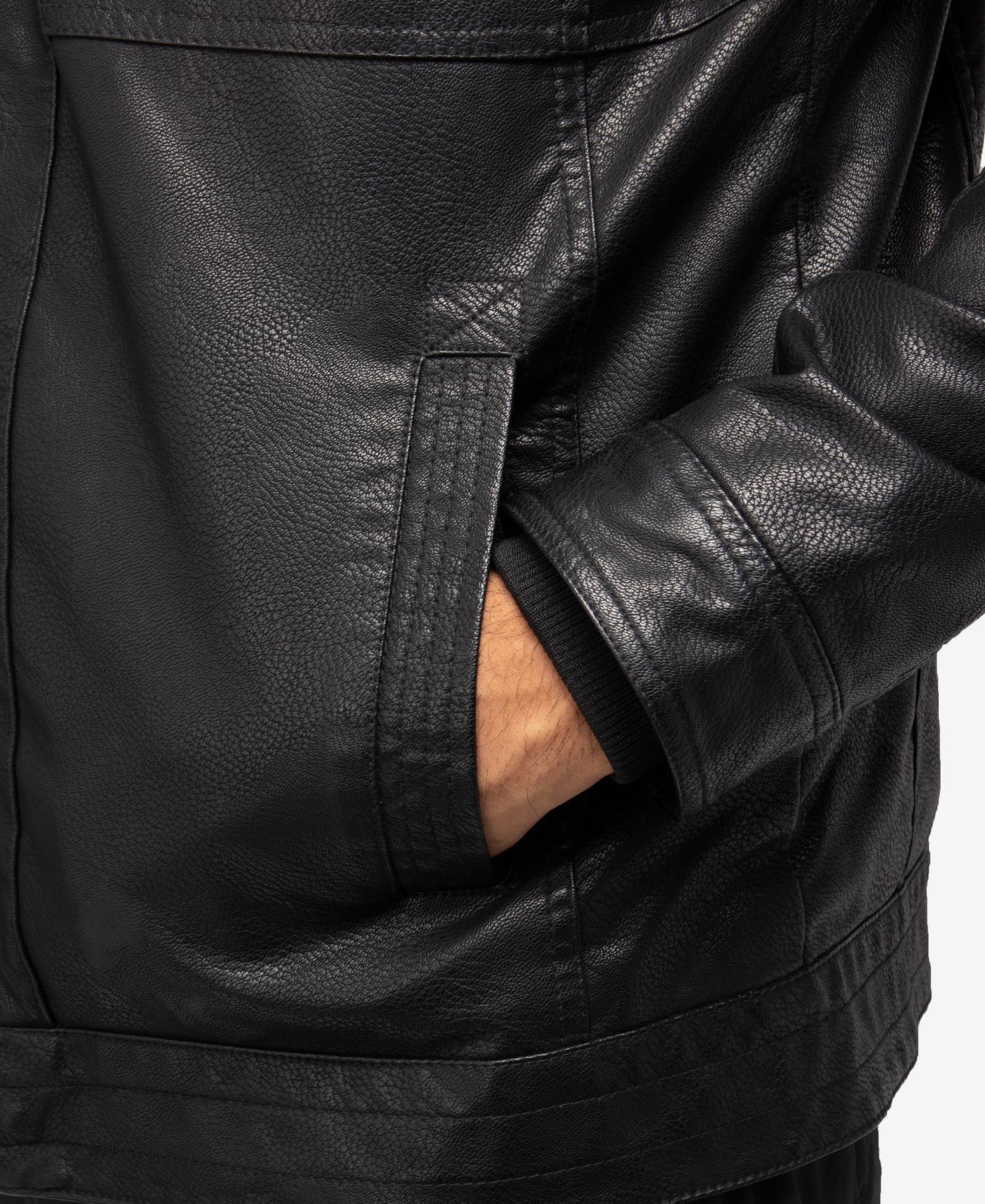XRAY Men's Grainy PU Leather Hooded Jacket With Faux Shearling Lining