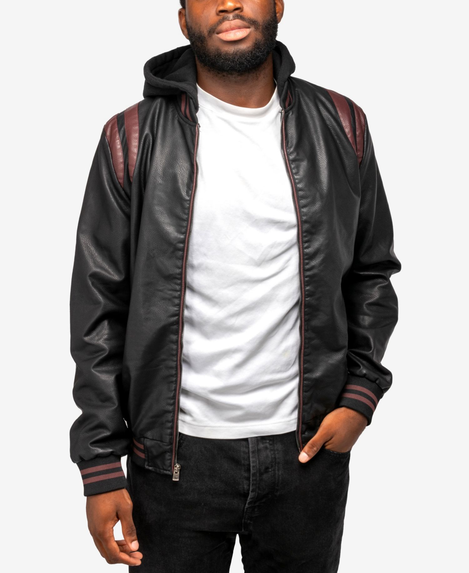 XRAY Men's Grainy PU Hooded Jacket With Faux Shearling Lining