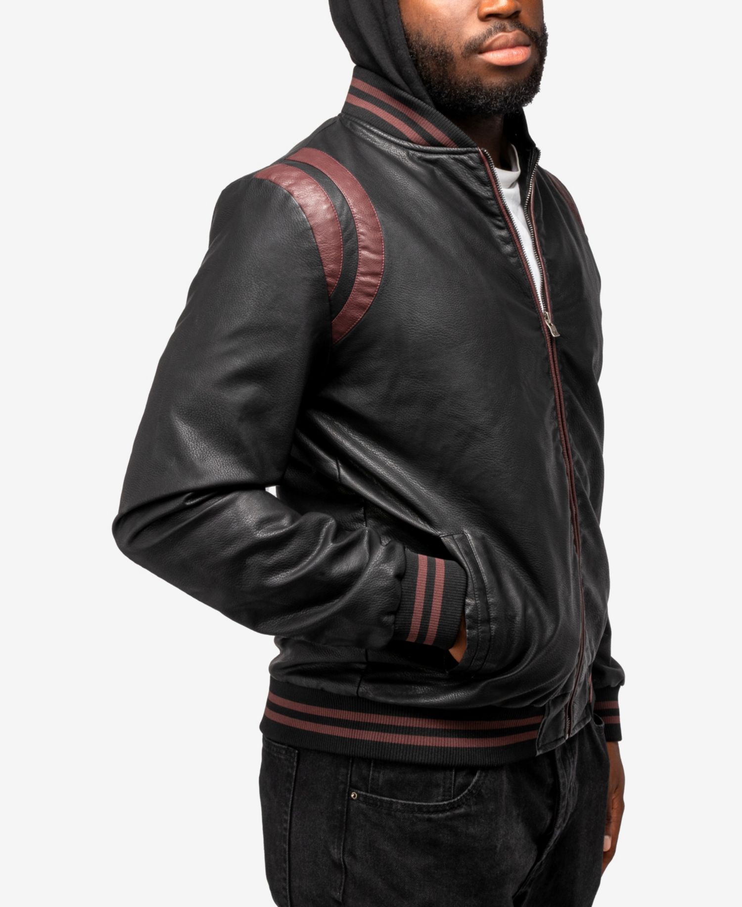 XRAY Men's Grainy PU Hooded Jacket With Faux Shearling Lining