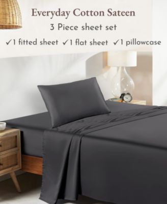 Soft Cotton Cooling Durable Sateen 3 Piece Deep Pocket Sheets Set, Twin
