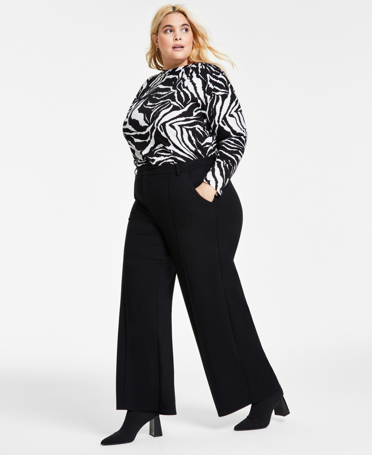 Bar Iii Trendy Plus Size High-Rise Wide-Leg Ponte-Knit Pants, Created for Macy's