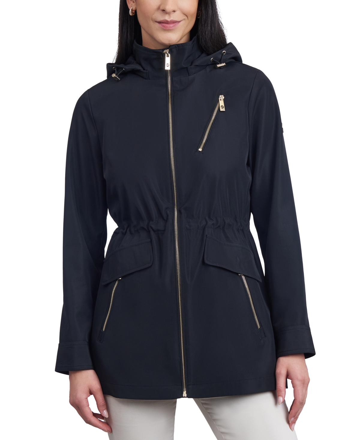 Shop Michael Kors Michael  Women's Hooded Water-resistant Anorak Coat In Black