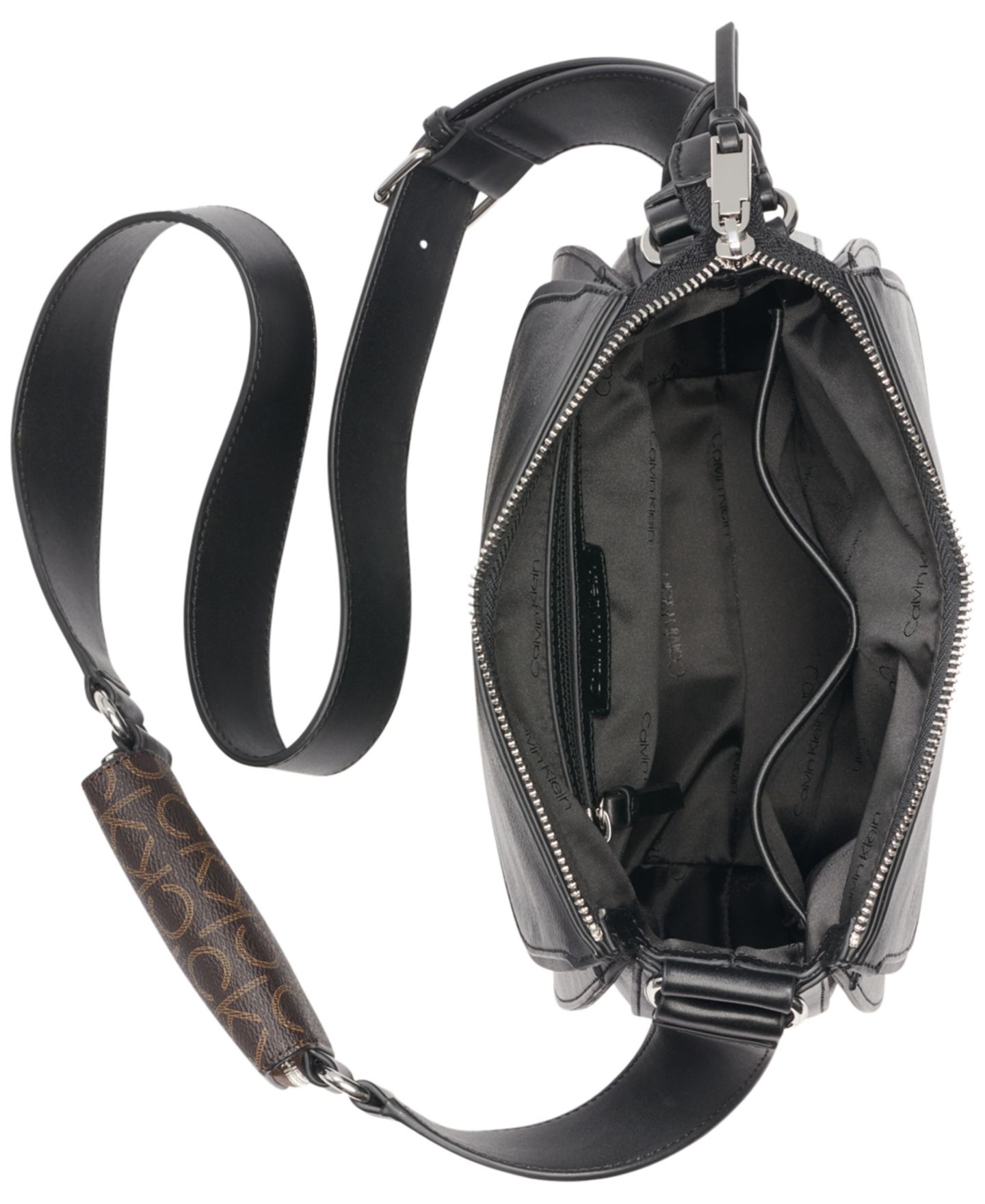 Женская сумка Calvin Klein Bella Adjustable Crossbody with Signature Zippered Pouch, цвет: Чёрный / Серебряный — фото 4