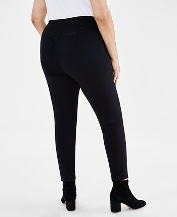 Lauren Ralph Lauren Plus Size Faux-Leather Knee Patch Ponte Pants - Macy's