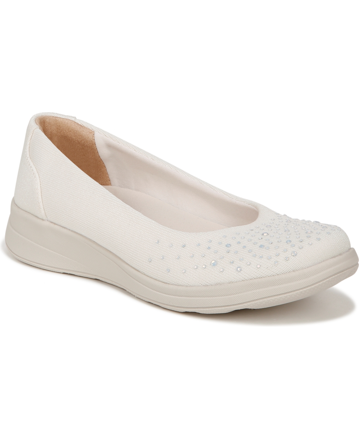 Golden Bright Washable Slip Ons - White Sparkle Knit Fabric