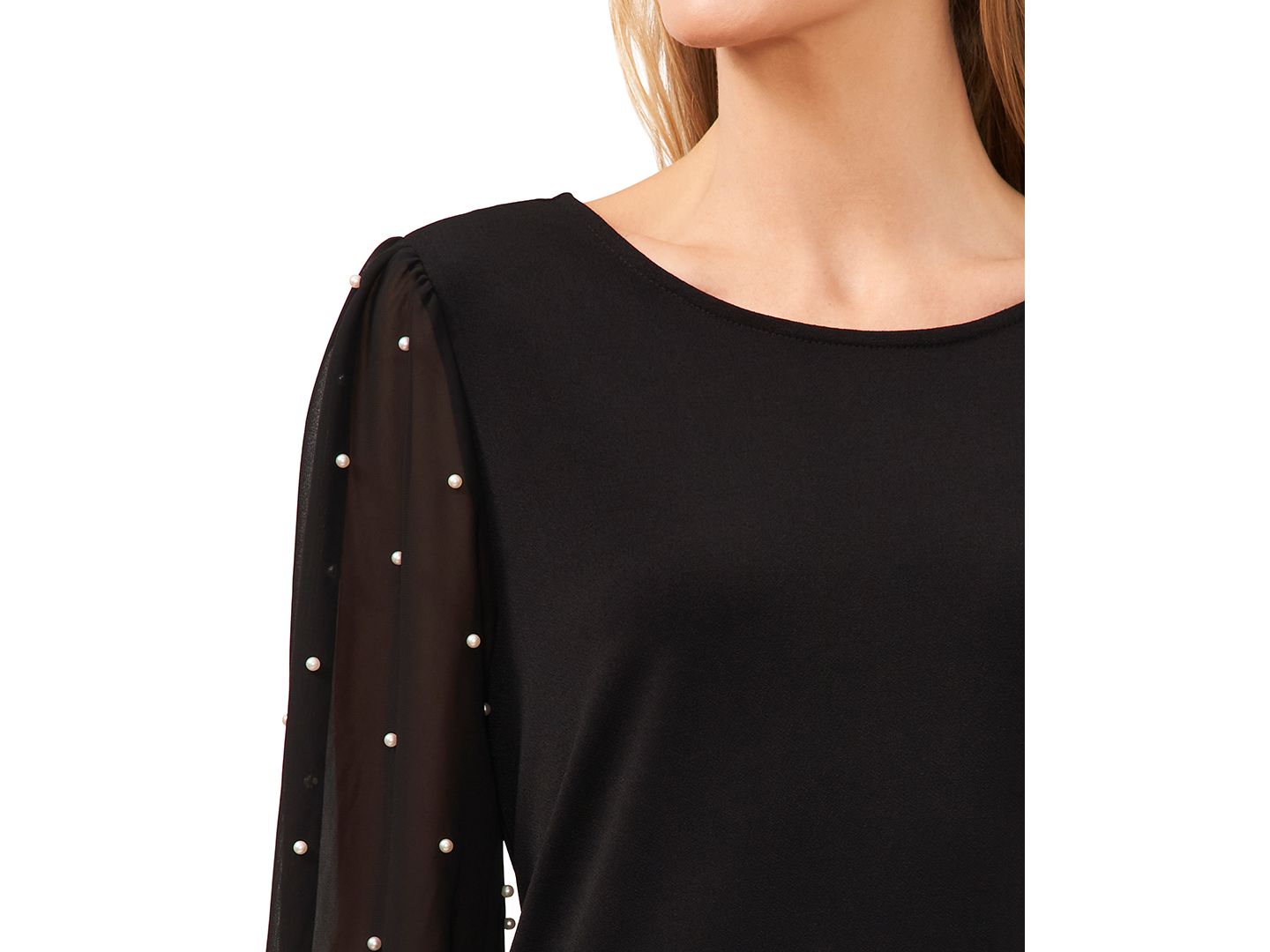 Женский топ CeCe Mixed Media Imitation-Pearl-Stud Top, цвет: Насыщенный чёрный — фото 3