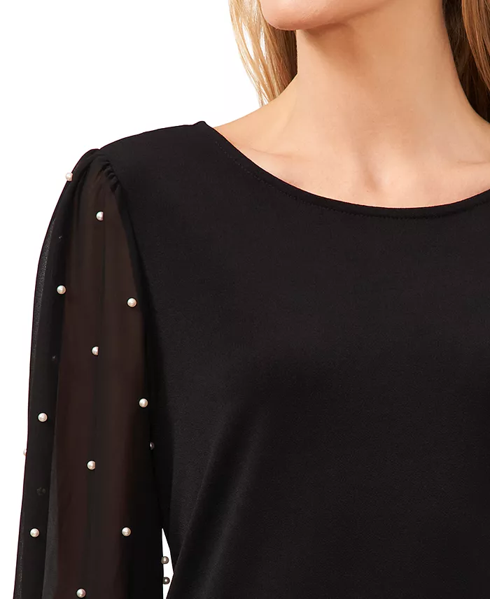 Women's Mixed Media Imitation-Pearl-Stud Top - thumbnail 3