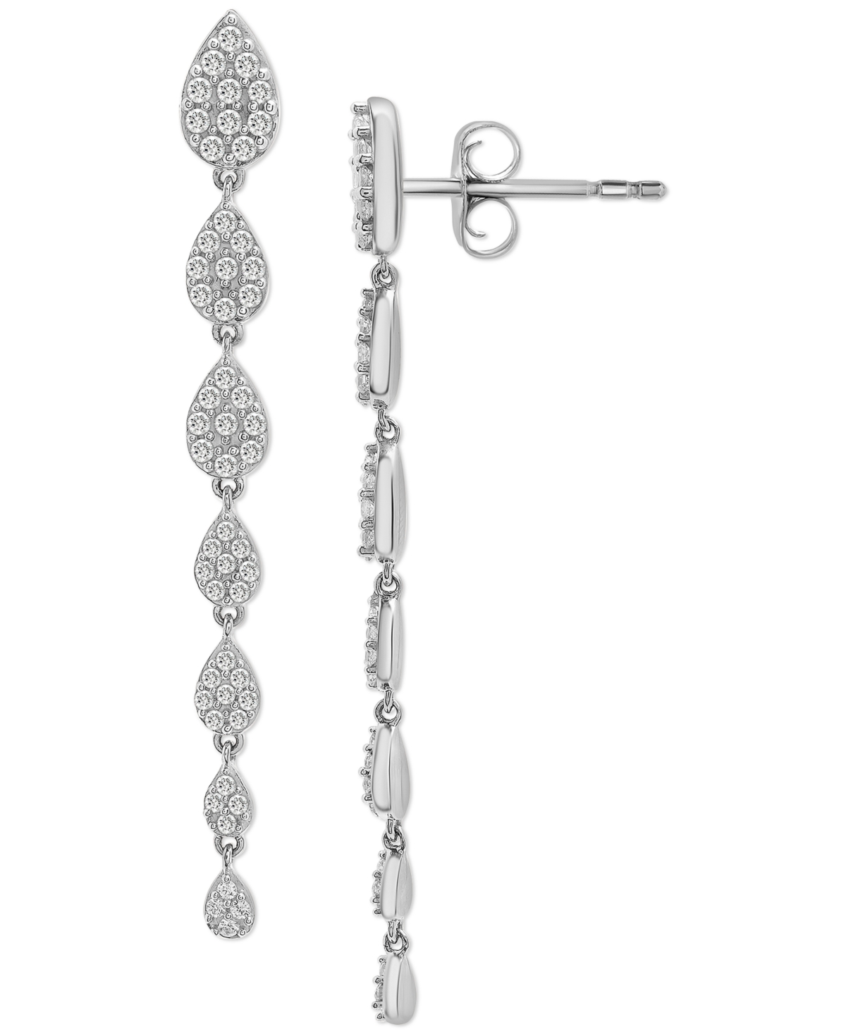 Diamond Cluster Linear Drop Earrings (1 ct. t.w.) in 14k Gold or 14k White Gold, Created for Macy's - White Gold