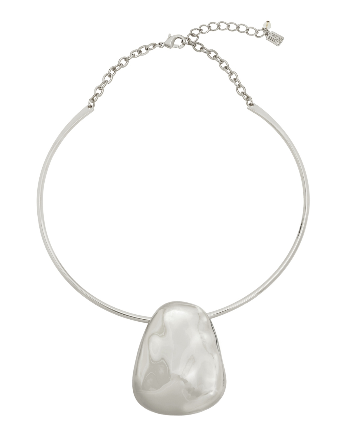 Sculpted Pendant Wire Necklace - Silver