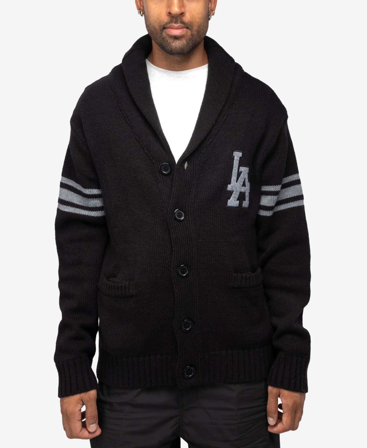 X-ray Men's Shawl Collar Heavy Gauge Cardigan With City Patch In Black
