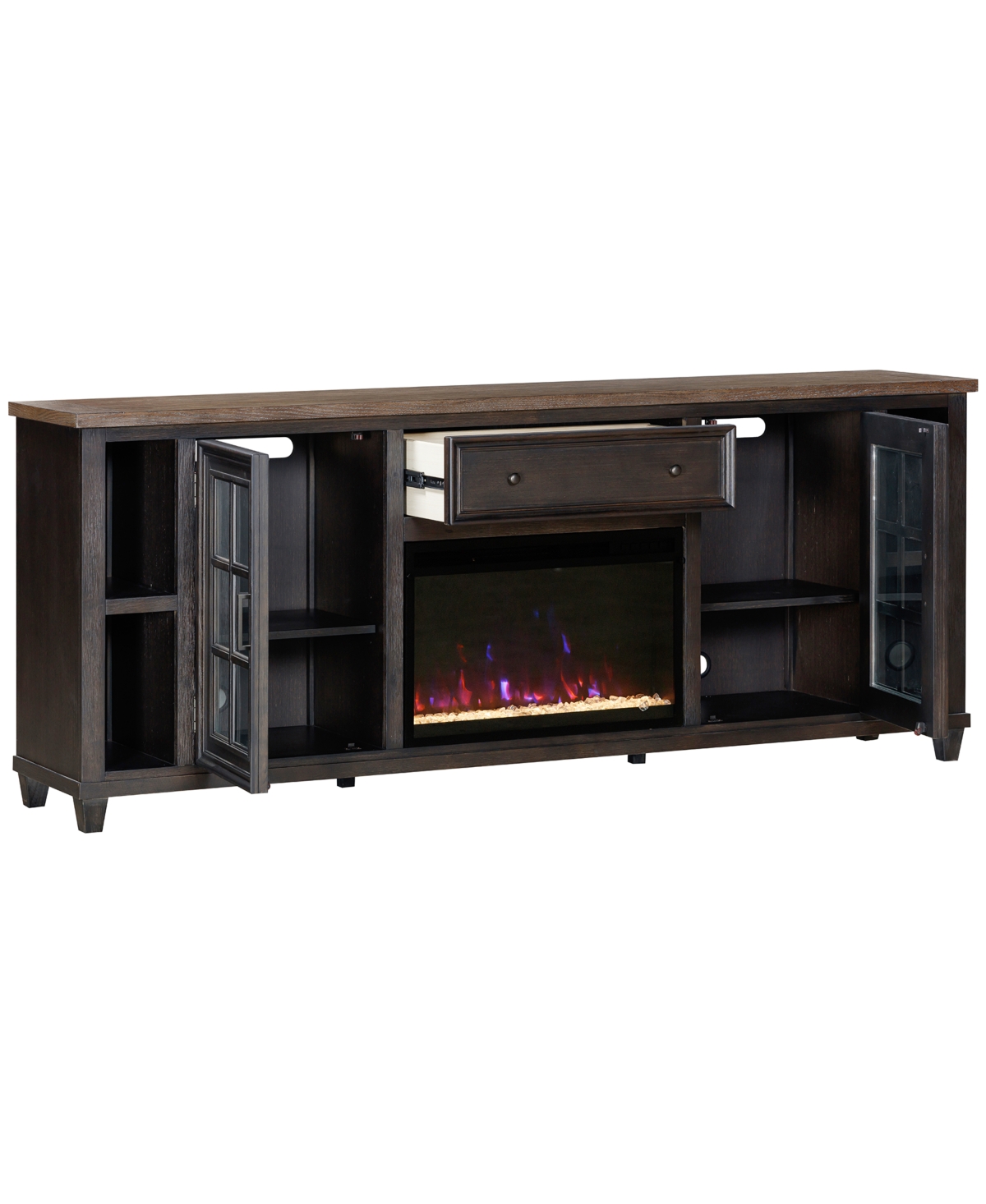 Macy's 96" Dawnwood 2pc Tv Console Set (96" Console And Fireplace) In Espresso