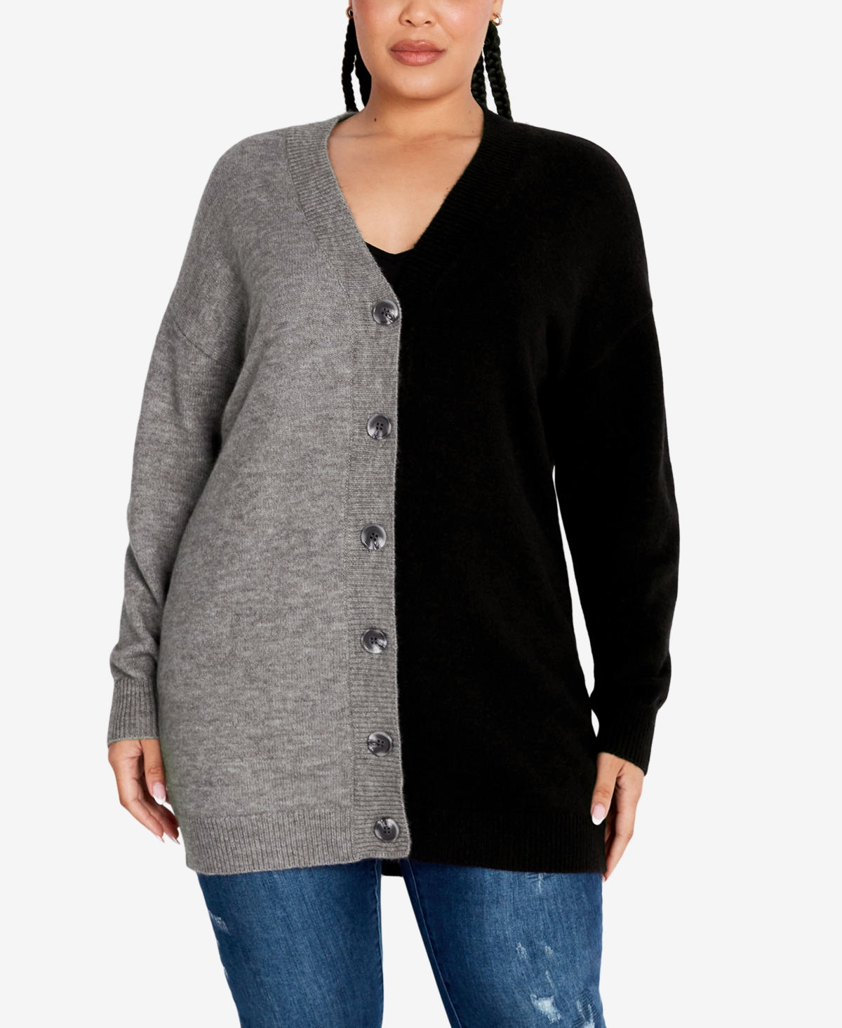 Avenue Plus Size Sienna Splice Cardigan Sweater In Black
