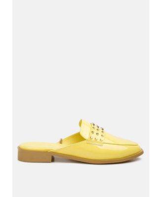 YASHTA Womens Patent Studded Flat Mules