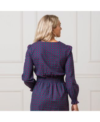 Women's Long Sleeve Smocked Waist Keyhole Dress