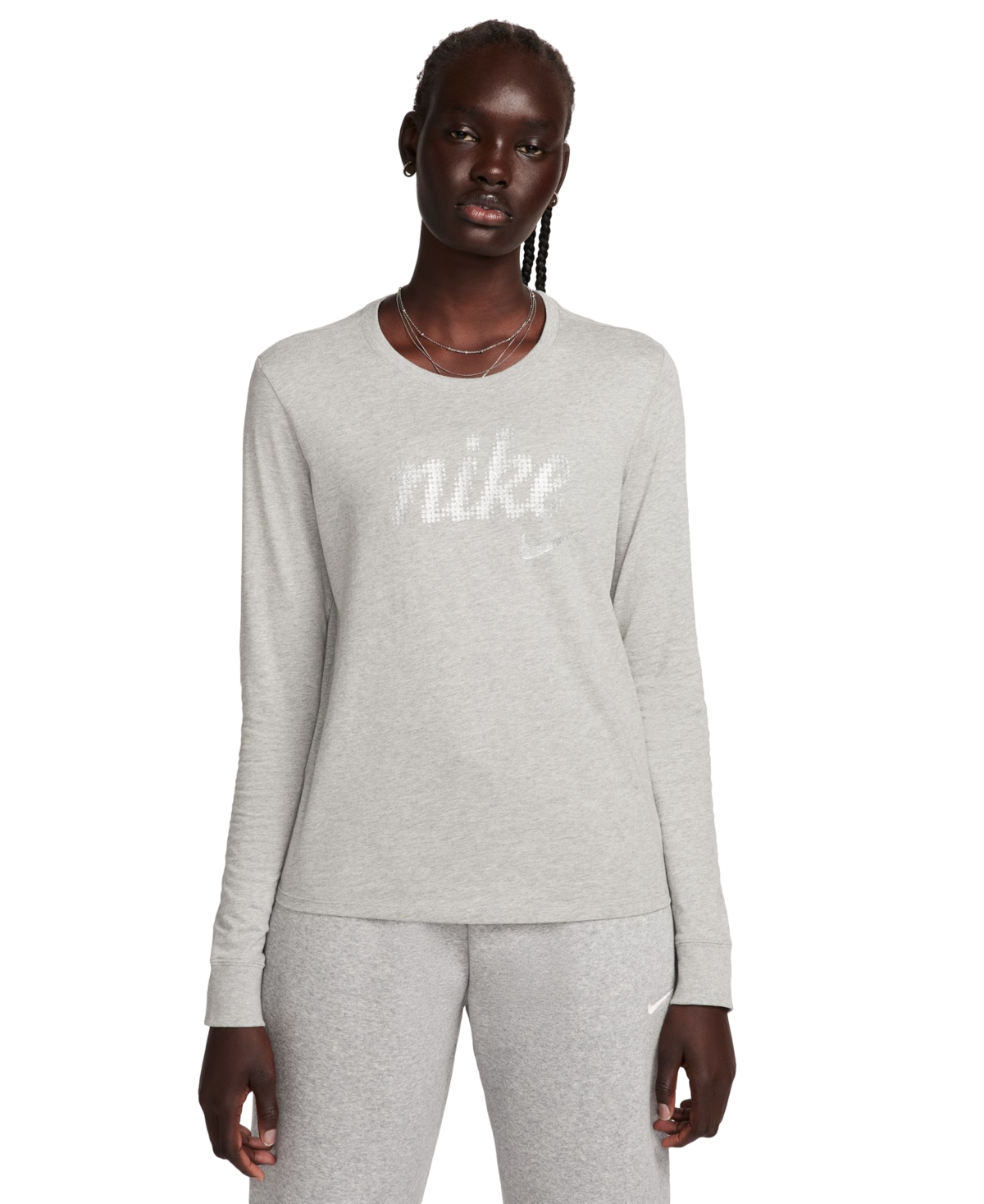 Nike Women's Sportswear Essentials Long-sleeve Top In Dark Grey Heather
