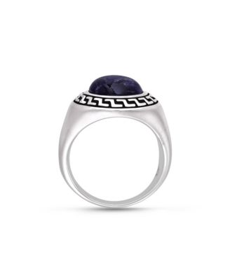 Dark Blue Sodalite Gemstone Sterling Silver Signet Men Ring in Black Rhodium