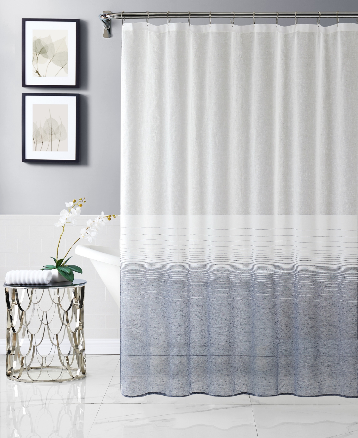 Dainty Home Linea Ombre Striped Shower Curtain, 72" X 70" In Navy
